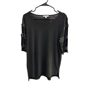 89th + Madison Black Cut-Out Studded Sleeve Scoop Neck Top Size L Minimalist Gla